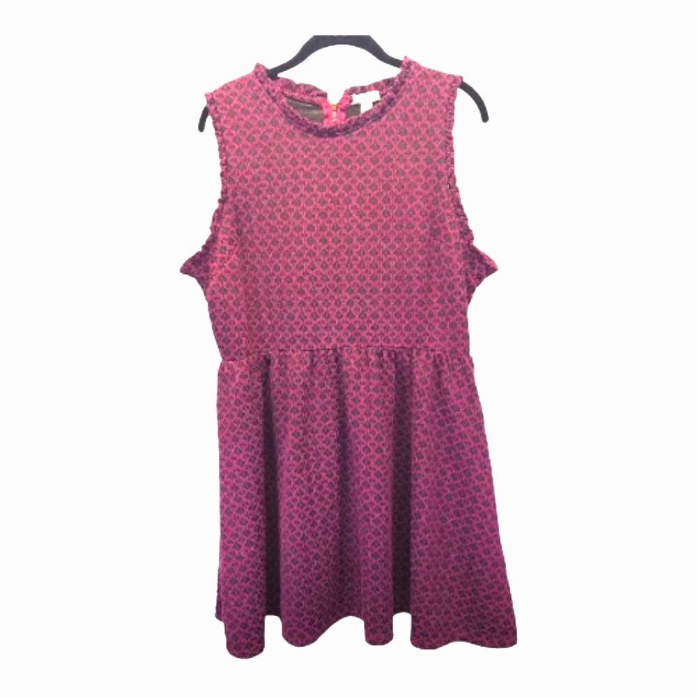 Fuchsia & Black Jacquard Fit & Flare Stretchy Sleeveless Dress XXL